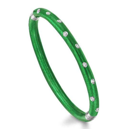 Soho Sterling Silver Green Enamel Scattered Diamond Bangle AB121SDDEMERALD
