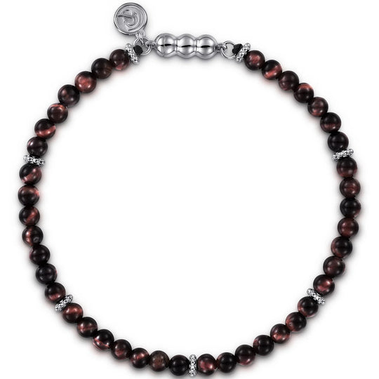 Gabriel & Co Men's Sterling Silver Tiger Eye Bujukan Beaded Bracelet TBM4746SVJTE