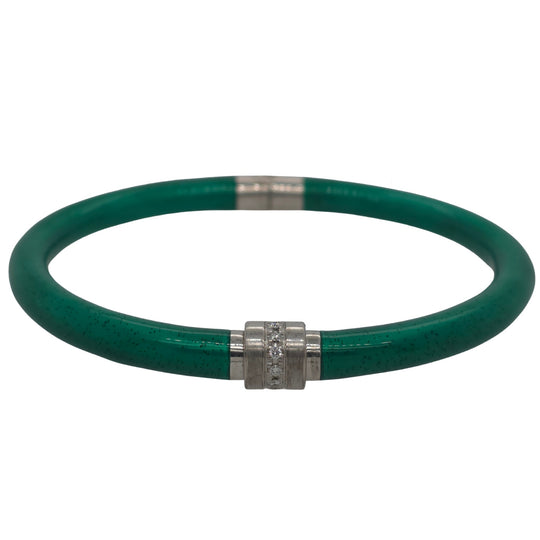 Soho Sterling Silver Italian Green Enamel Diamond Bangle AB939SDLEMERALD