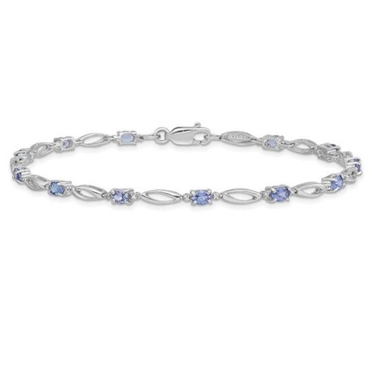 Sterling Silver Rhodium Plated Diamond & Tanzanite Link Bracelet QX871TZ