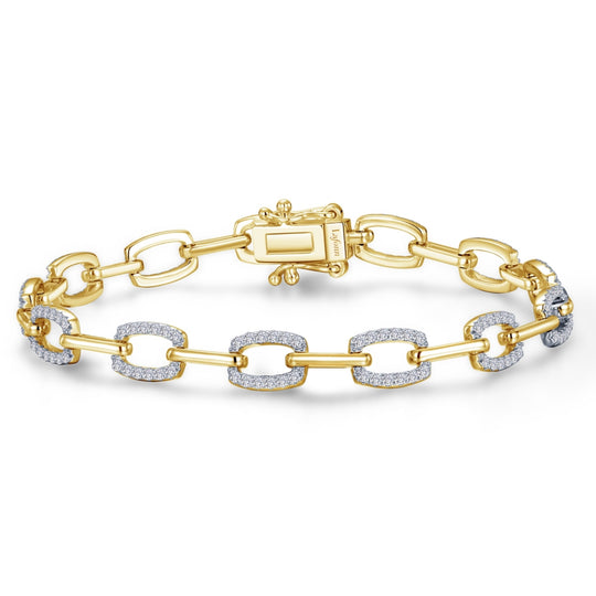 Lafonn Sterling Silver Gold and Platinum Plated Alternating Simulated Diamond Link Bracelet B0178CLT70