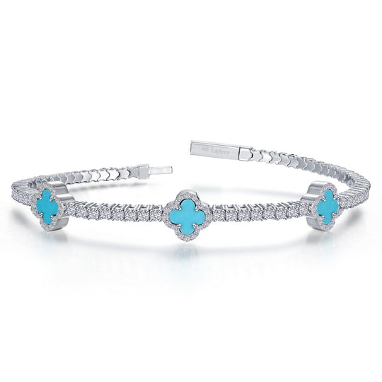 Lafonn Sterling Silver Platinum Plated Synthetic Turquoise Clover Simulated Diamond Flex Bangle B0190TQP68