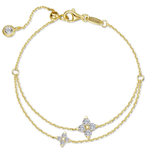 Lafonn Sterling Silver Gold Plated Trillium Flower Simulated Diamond Double Chain Station Bracelet B0217CLG72