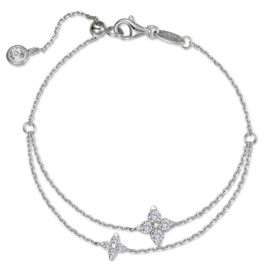 Lafonn Sterling Silver Platinum Plated Trillium Flower Simulated Diamond Double Chain Station Bracelet B0217CLP72