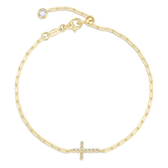 Lafonn Sterling Silver Gold Plated Thread of Faith Sideways Cross Simulated Diamond Bracelet B2006CLG68
