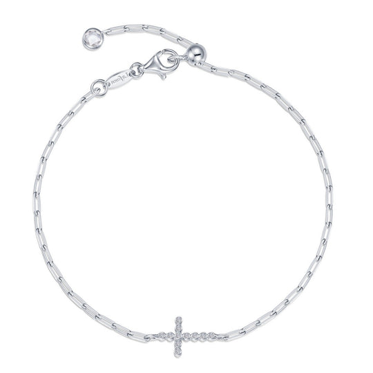 Lafonn Sterling Silver Platinum Plated Thread of Faith Sideways Cross Simulated Diamond Bracelet B2006CLP68