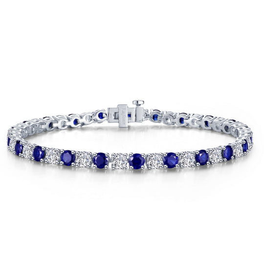 Lafonn Sterling Silver Platinum Plated Classic Alternating Lab Grown Blue Sapphire and Simulated Diamond Tennis Bracelet SYB003SP72