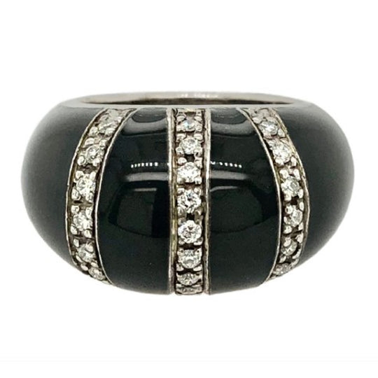 Soho Sterling Silver Black Enamel Diamond Dome Ring AR158D3DARK
