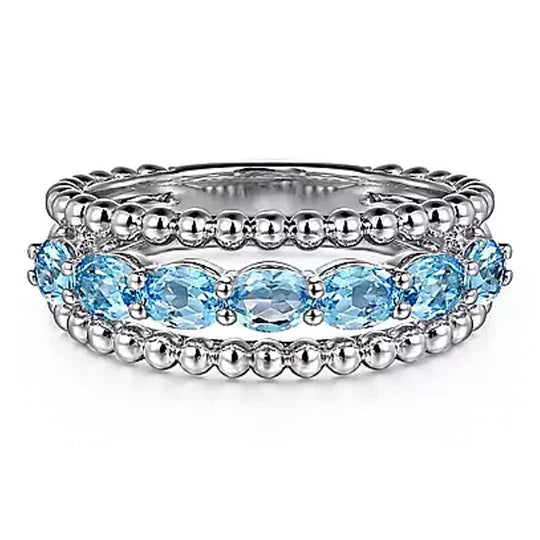 Gabriel & Co Sterling Silver Swiss Blue Topaz Triple Row Ring LR52331SVJBT