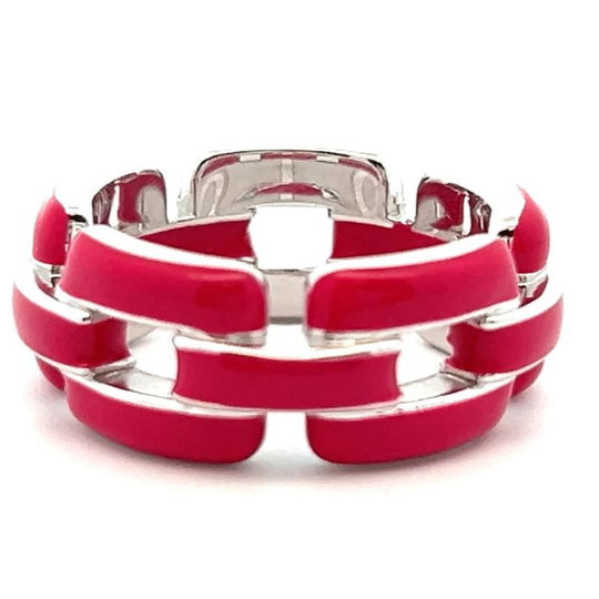 Soho Sterling Silver and Red Enamel Wide Chain Link Ring AR900LGRANATO