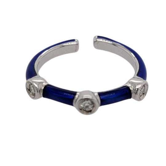 Soho Sterling Silver Blue Enamel Three Stone Diamond Ring AR1606D3COBALT