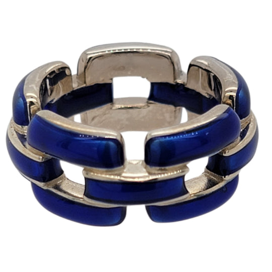 Soho Sterling Silver Cobalt Enamel Chain Link Ring AR900LCOBALT