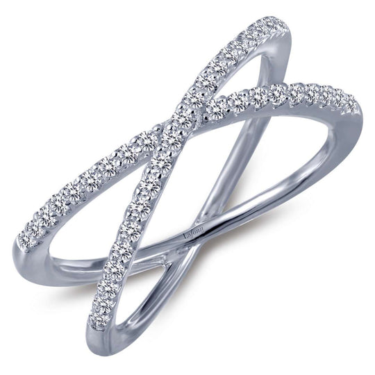 Lafonn Sterling Silver Platinum Plated Simple Crisscross Simulated Diamond Ring R0173CLP07