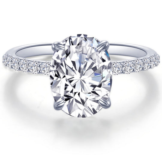 Lafonn Sterling Silver Platinum Plated Oval Simulated Diamond Engagement Ring R0482CLP07