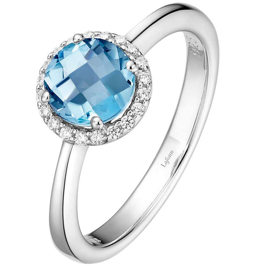 Lafonn Sterling Silver Platinum Plated 6mm Blue Topaz Simulated Diamond Ring BR001BTP07