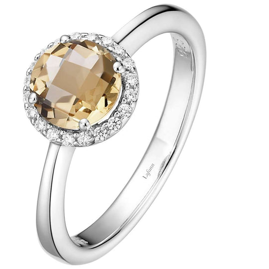 Lafonn Sterling Silver Platinum Plated 6mm Citrine Simulated Diamond Halo Ring BR001CTP07