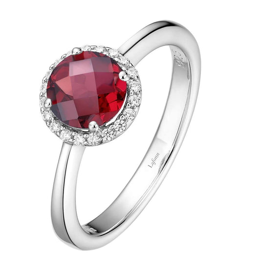 Lafonn Sterling Silver Platinum Plated 6mm Garnet Simulated Diamond Halo Ring BR001GNP07