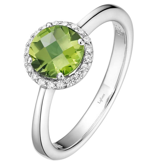 Lafonn Sterling Silver Platinum Plated 6mm Peridot Simulated Diamond Halo Ring BR001PDP07