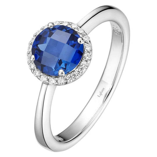 Lafonn Sterling Silver Platinum Plated 6mm Lab Grown Sapphire Simulated Diamond Halo Ring BR001SAP07