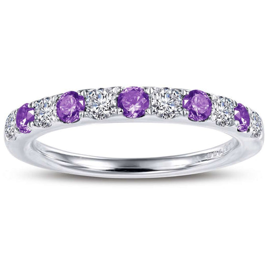 Lafonn Sterling Silver Platinum Plated Alternating Simulated Amethyst Simulated Diamond Band BR004AMP07
