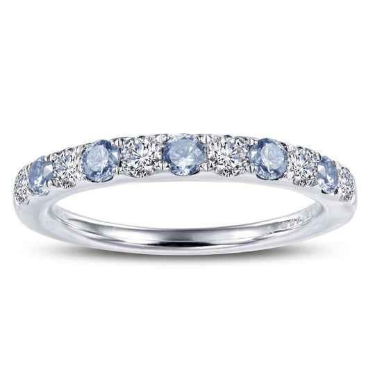 Lafonn Sterling Silver Platinum Plated Alternating Simulated Aquamarine Simulated Diamond Band BR004AQP07