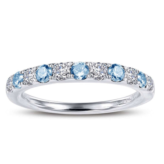 Lafonn Sterling Silver Platinum Plated Alternating Simulated Blue Topaz Simulated Diamond Band BR004BTP07
