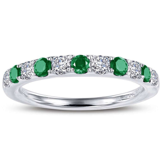 Lafonn Sterling Silver Platinum Plated Alternating Simulated Emerald Simulated Diamond Band BR004EMP07