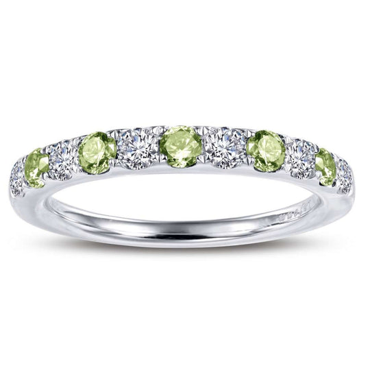 Lafonn Sterling Silver Platinum Plated Alternating Peridot Simulated Diamond Band BR004PDP07
