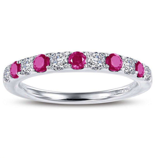 Lafonn Sterling Silver Platinum Plated Alternating Lab Grown Ruby Simulated Diamond Band BR004RBP07
