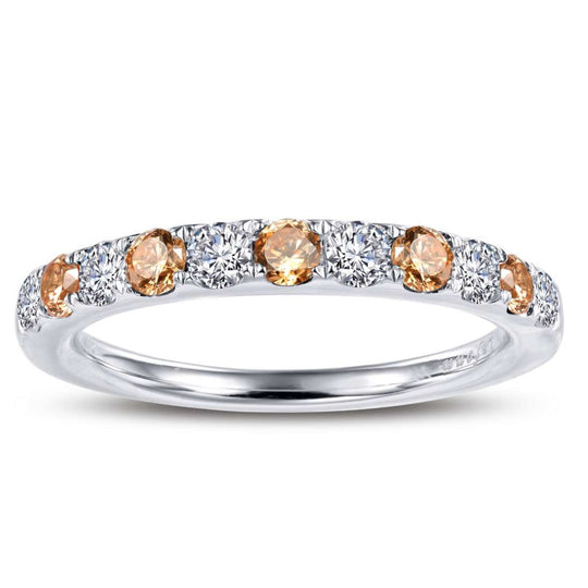 Lafonn sterling Silver Platinum Plated Alternating Simulated Yellow Topaz Simulated Diamond Band BR004YTP07