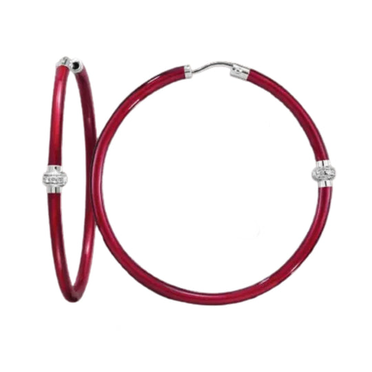 SOHO Sterling Silver Red Enamel Diamond Hoop Earrings AE003DGRANATO
