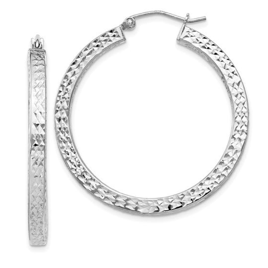 Sterling Silver Diamond Cut Square Tupe Hoop Earrings QE8136