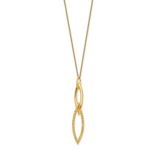 Sterling Silver Gold Plated Diamond Cut Textured Drop Necklace QLF1244-16.5