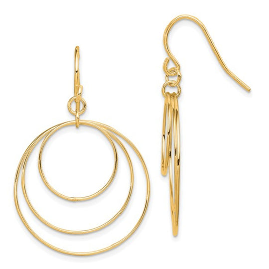 Sterling Silver Gold Plated Fancy Triple Circle Dangle Earrings QE4860GP
