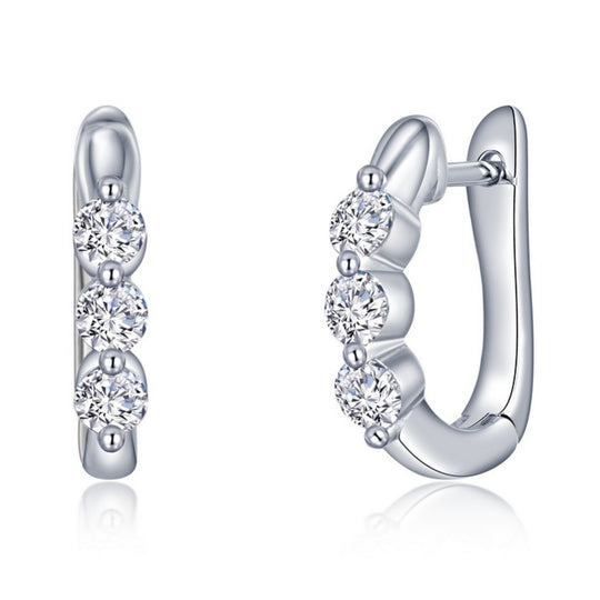 Lafonn Sterling Silver Platinum Plated 3 Stone Simulated Diamond Huggie Earrings E0617CLP00
