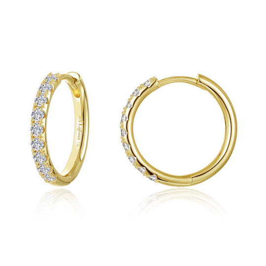 Lafonn Sterling Silver Gold Plated Alina Small Simulated Diamond Hoop Earrings E0684CLG00