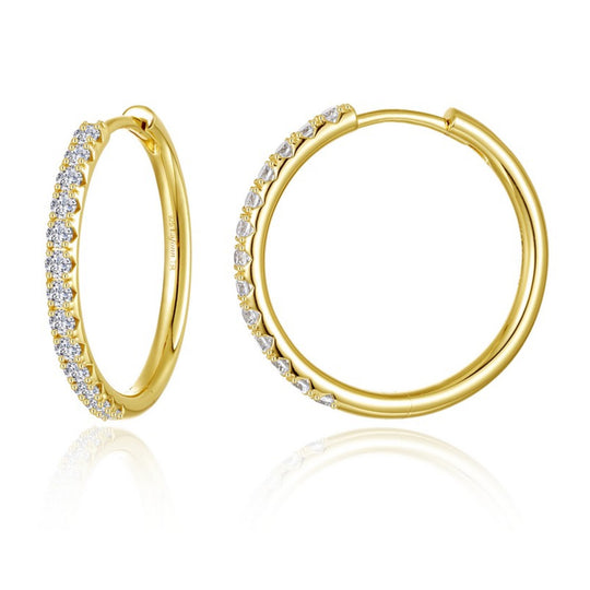 Lafonn Sterling Silver Gold Plated Alina Medium Simulated Diamond Hoop Earrings E0685CLG00