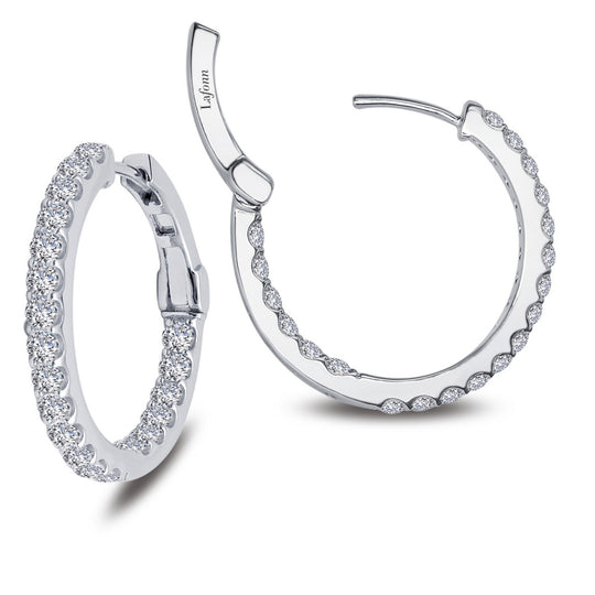 Lafonn Sterling Silver Platinum Plated Inside Out Simulated Diamond Hoop Earrings E3015CLP00