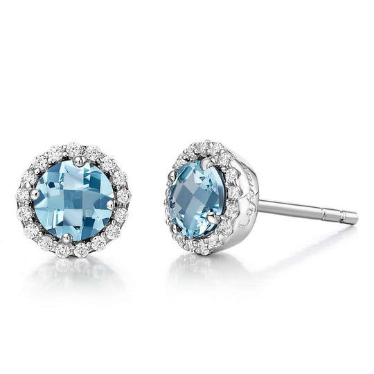 Lafonn Platinum Plated Sterling Silver 5mm Simulated Aquamarine and Simulated Diamond Halo Studs BE001AQP00
