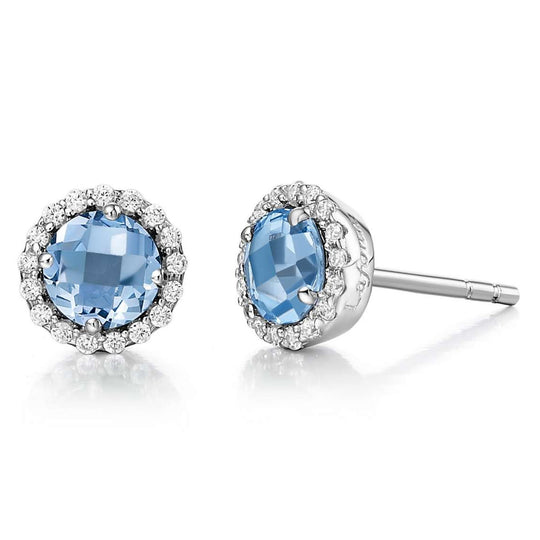 Lafonn Sterling Silver Platinum Plated 5mm Blue Topaz Simulated Diamond Halo Studs BE001BTP00