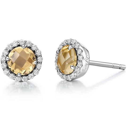 Lafonn Sterling Silver Platinum Plated 5mm Citrine Simulated Diamond Halo Studs BE001CTP00