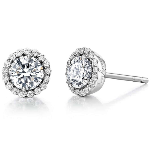 Lafonn Sterling Silver Platinum Plated Simulated Diamond Halo Studs BE001DAP00