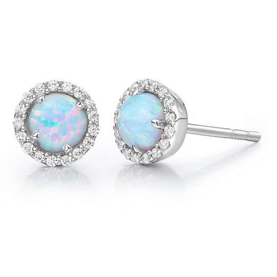 Lafonn Sterling Silver Platinum Plated 5mm Simulated Opal and Simulated Diamond Halo Studs BE001OPP00
