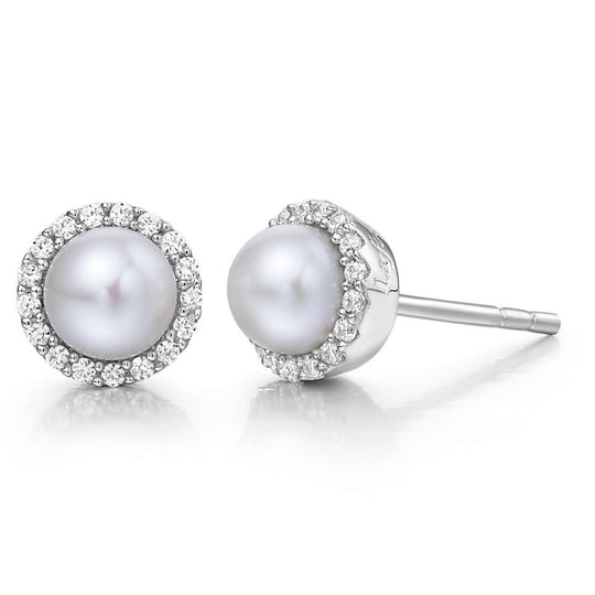 Lafonn Sterling Silver Platinum Plated 5mm Freshwater Pearl Simulated Diamond Halo Studs BE001PLP00