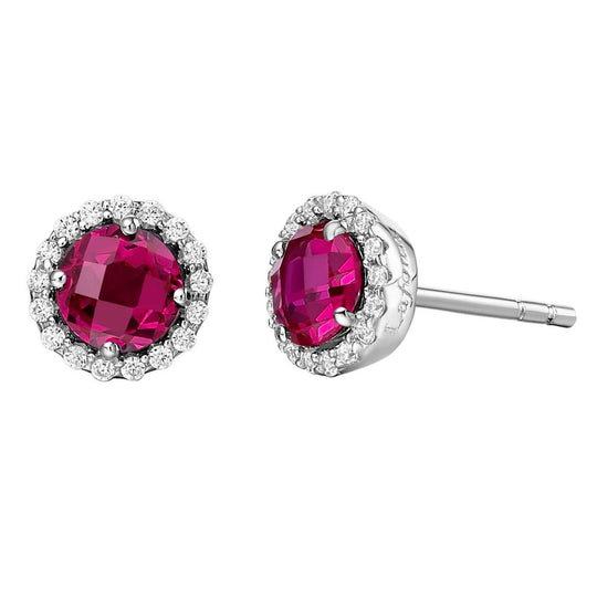 Lafonn Sterling Silver Platinum Plated 5mm Lab Grown Ruby Simulated Diamond Halo Studs BE001RBP00