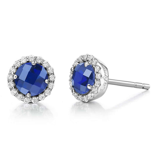 Lafonn Sterling Silver Platinum Plated 5mm Lab Grown Sapphire Simulated Diamond Halo Studs BE001SAP00