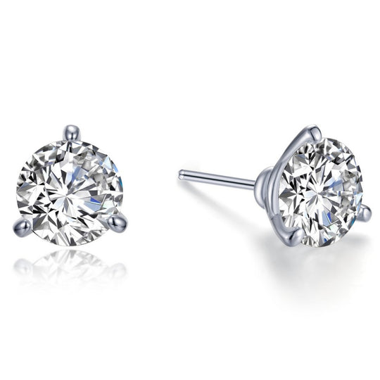 Lafonn Sterling Silver Platinum Plated 3 Prong 1ct Simulated Diamond Studs E0206CLP00
