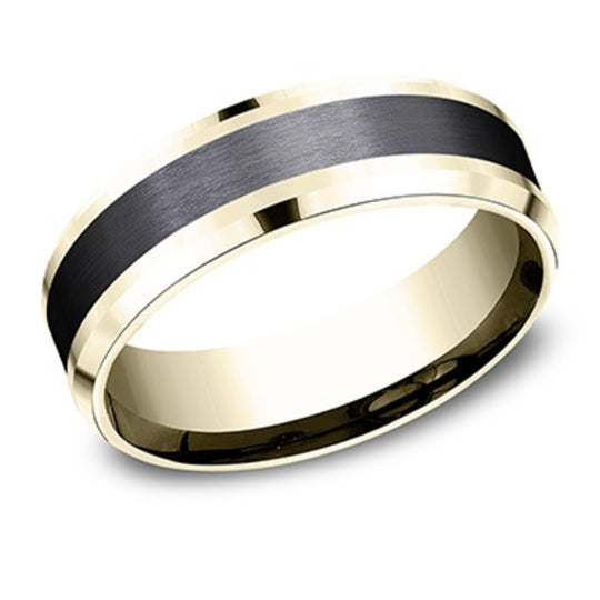 Benchmark 14K Yellow Gold & Titanium 7mm Drop Bevel Satin Center Band CF447010BKT14KY10