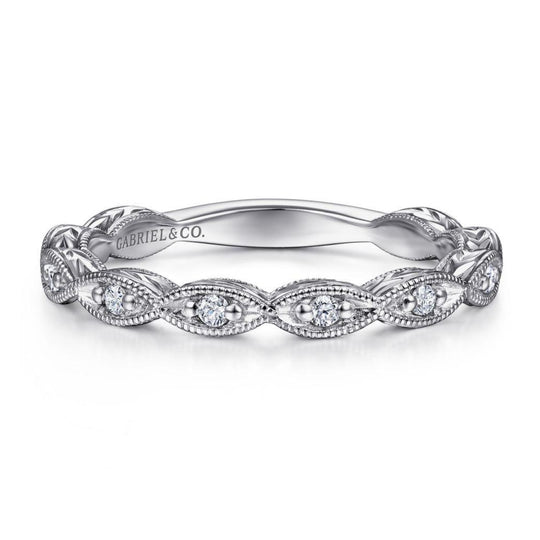 Gabriel & Co 14K White Gold Victorian Milgrain Diamond Band WB4122W44JJ
