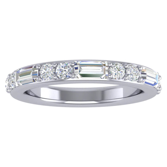 CW Signature 18K White Gold Alternating Baguette and Round Diamond Band R01726